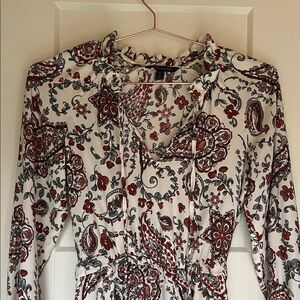 Banana Republic Floral Paisley Tie-Neck Dress in White and Rust